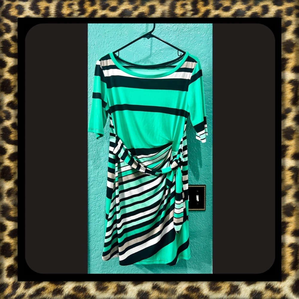 👑✅PRICE FIRM✅ Pretty Dolman Sleeve Striped Green and Black Dress